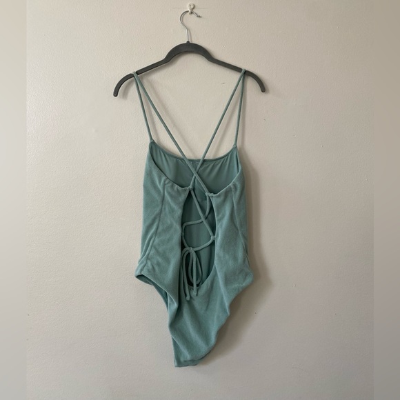 Victorias Secret terry bathing suit/bodysuit in sage green with lace up back. - Picture 3 of 5
